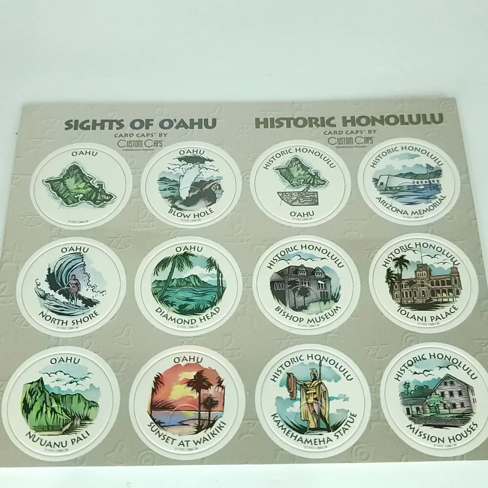Pogs Sights of O'ahu Historic Honolulu Custom Caps Sealed On Card NEW